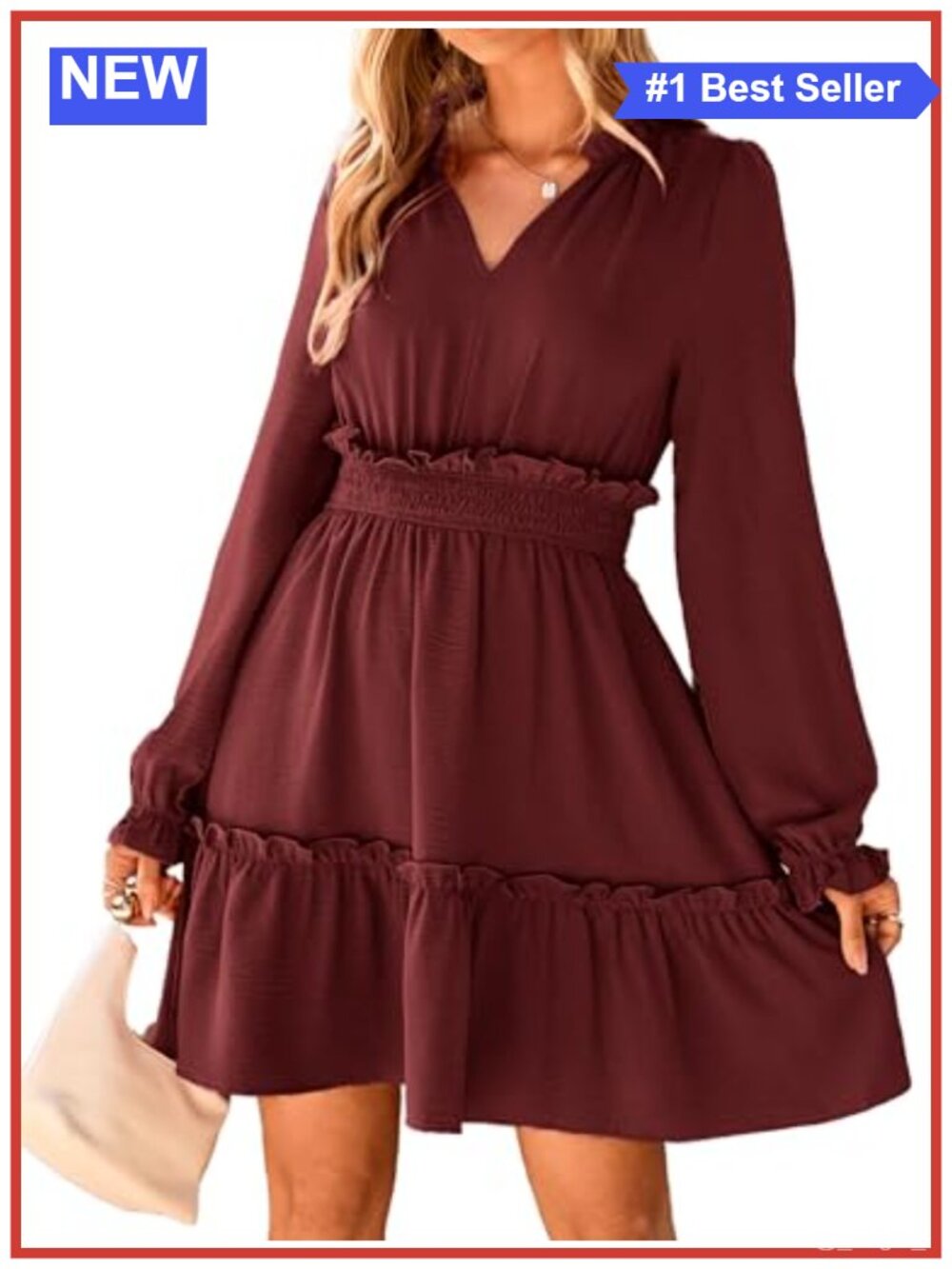 BerryGo Ruffled V-Neck Long Sleeve Mini Dress